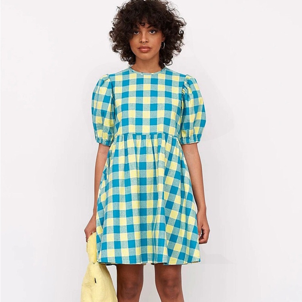 Lazy Oaf Vibrant Blue and Yellow Plaid Mini Dress